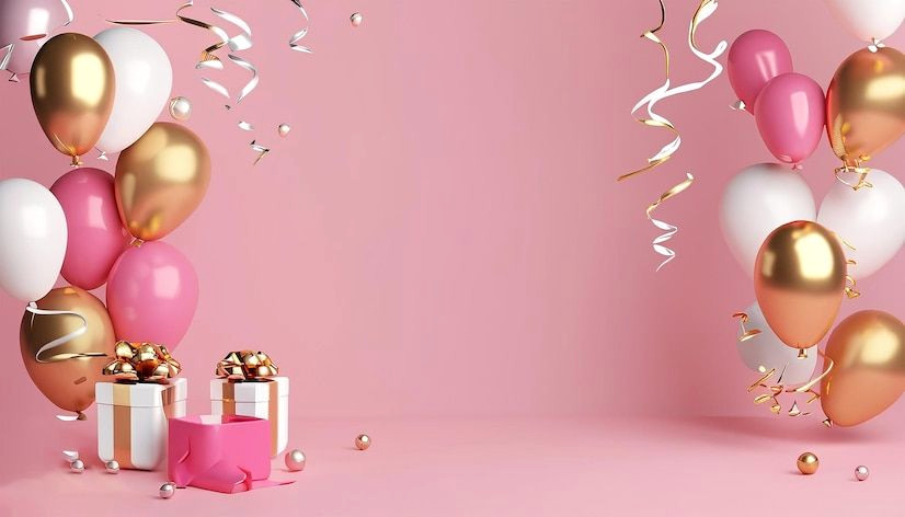 Rosa e Ouro Branco: Aniversário de Luxo em 3D