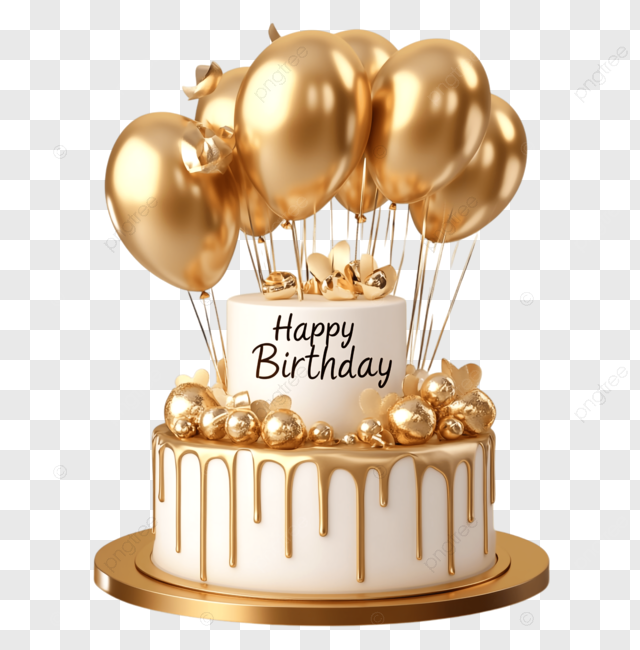 Golden Birthday Cake Extravaganza: Free PNG Cliparts