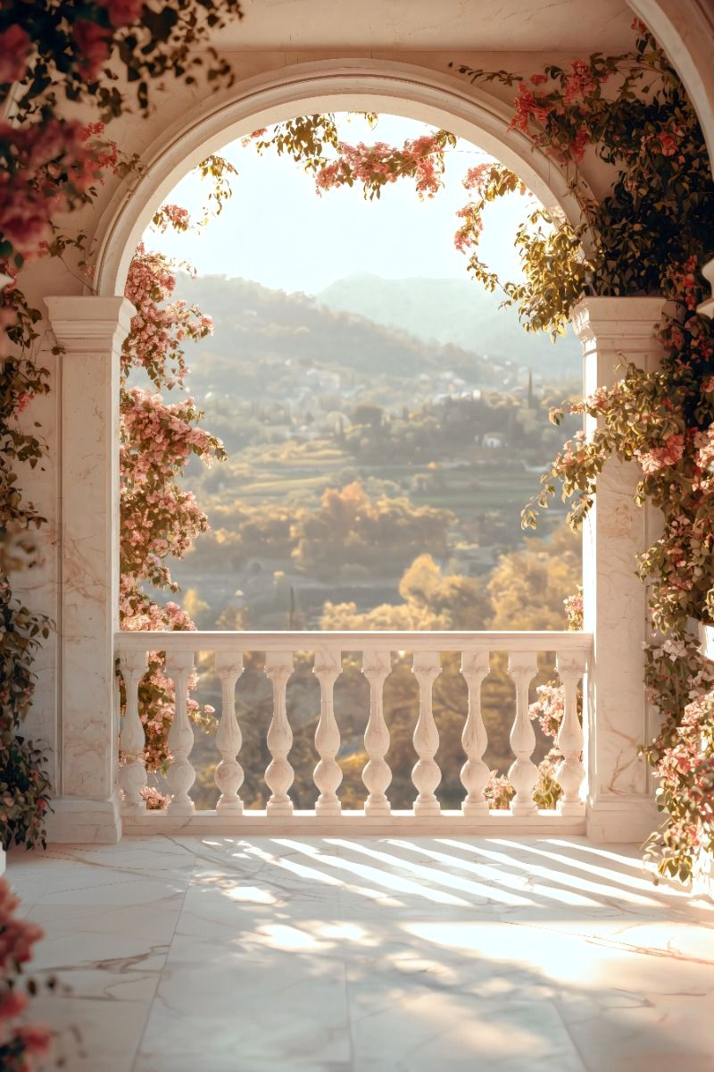 Dramatic Sunset Oasis with Marble & Blooming Archway