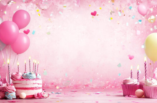 Free Printable Birthday Cake with Balloons & Cupcakes