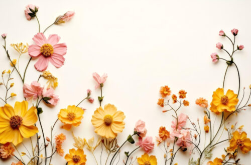 Free AI Floral Border in Bright Yellow & Pink Flowers