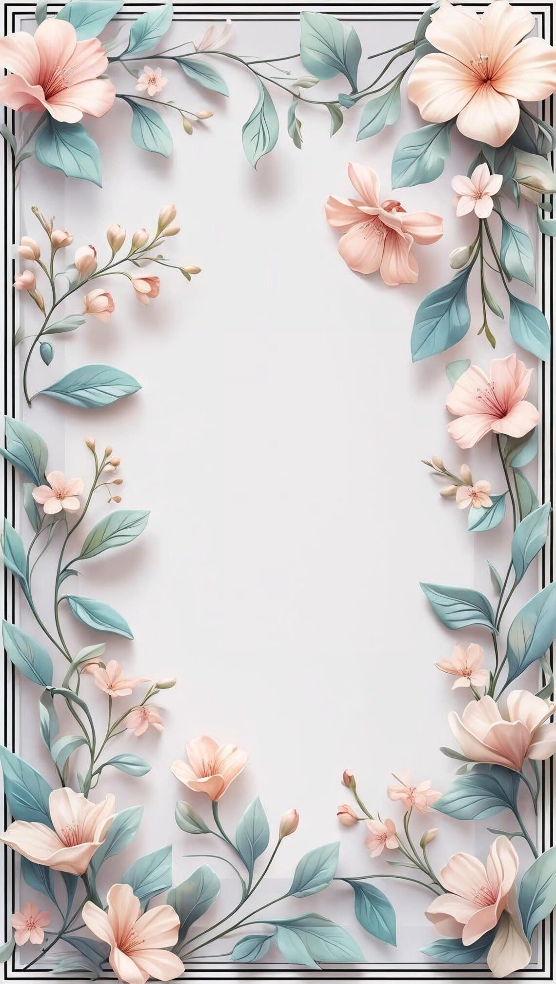 Ethereal Pastel Florals: Delicate Border Backgrounds for Wedding Invites