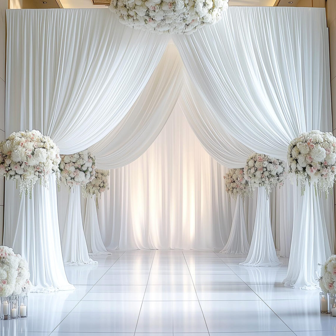 Elegant White Wedding Backdrop: Wrinkle-Free Curtains for a Stress-Free Photo Booth