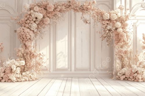Dreamy Wedding Backdrop: Pink Floral Arch in Whimsical Whites