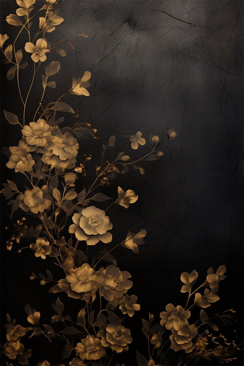 10′ Flower Photography Backdrop in Gold & Black