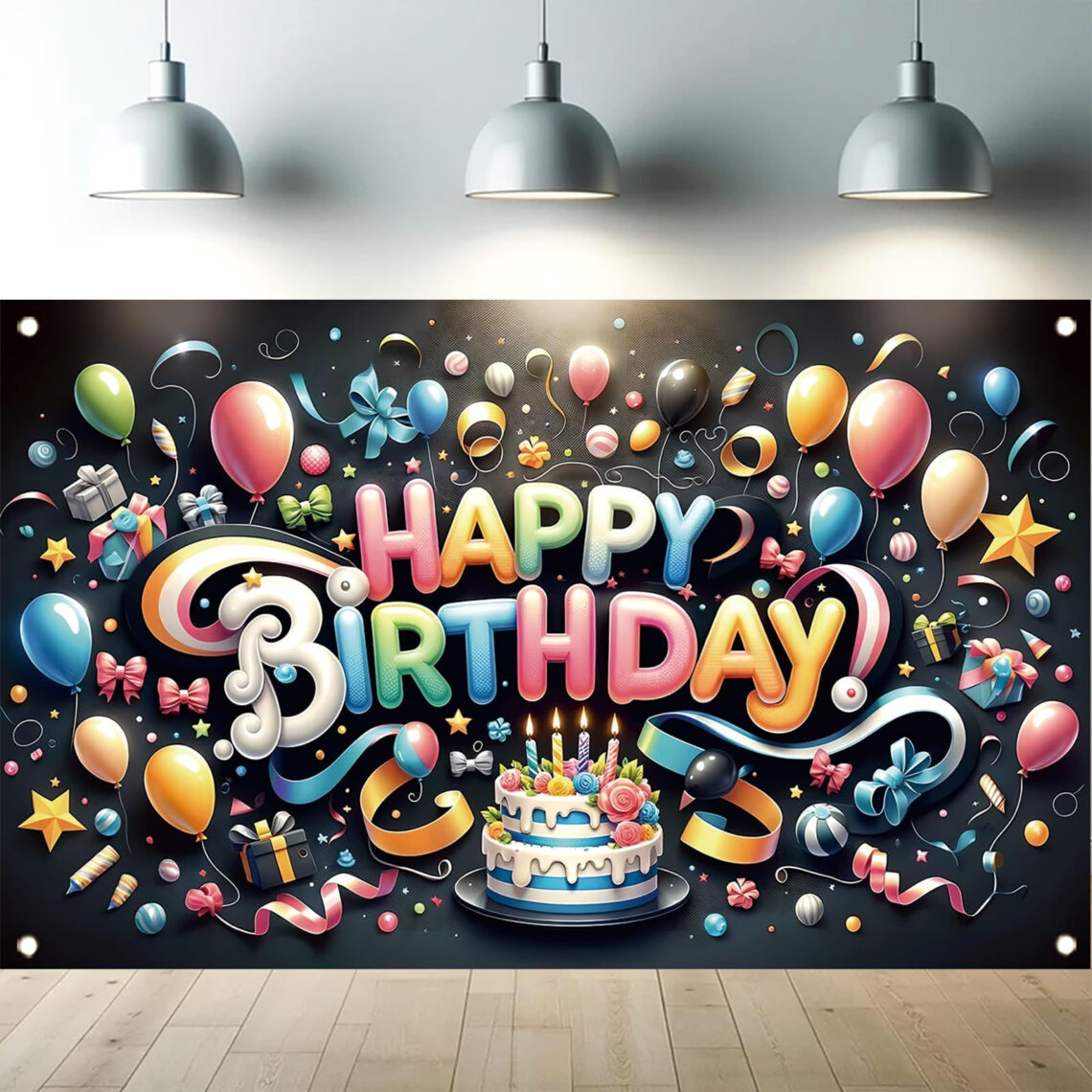 Colorful Happy Birthday Party Backdrop for Kids