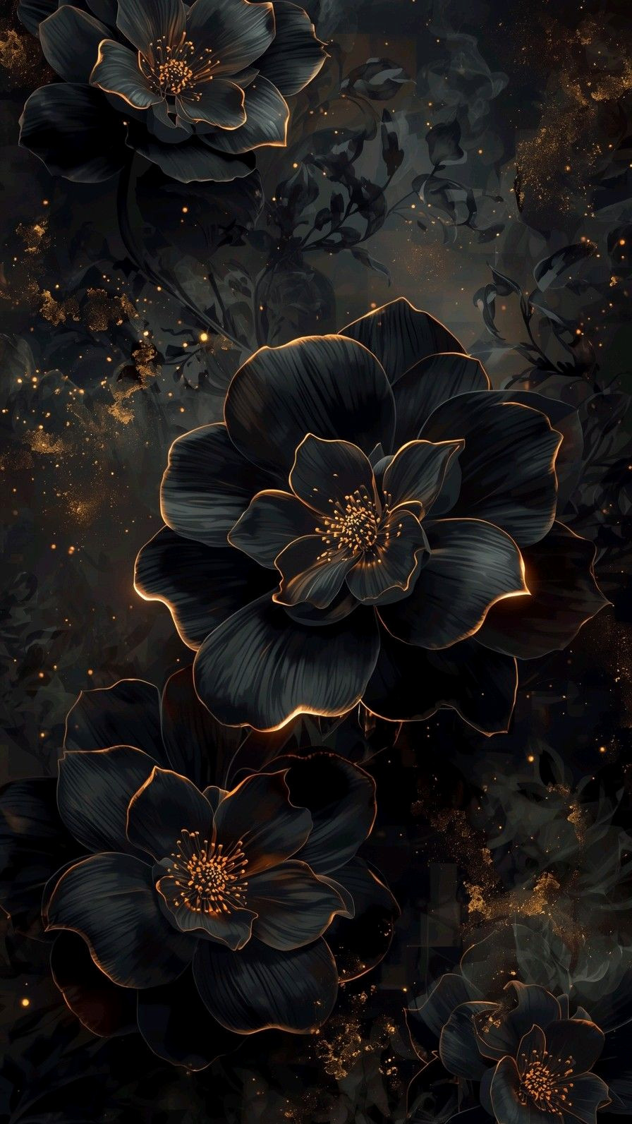 Elegant Black & Gold Floral Phone Wallpapers