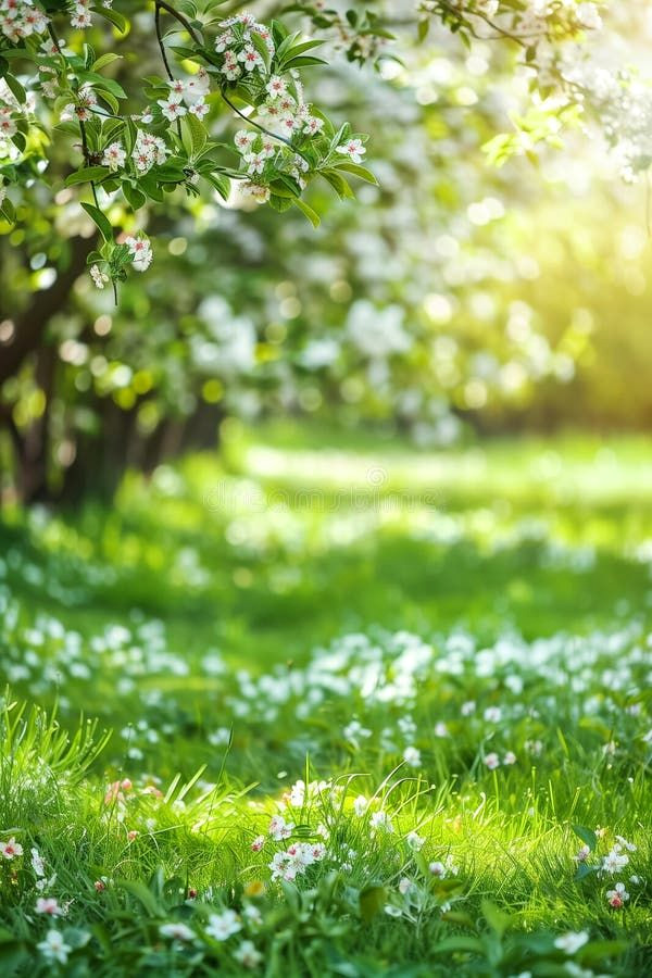 Spring Blooms: Green Grass, White Flowers & Endless Possibilities