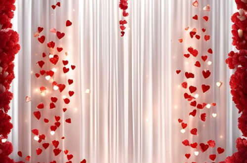 Free Valentine’s Day Background with Red Hearts and White Curtains Free Valentine’s Day Background with Red Hearts and White Curtains