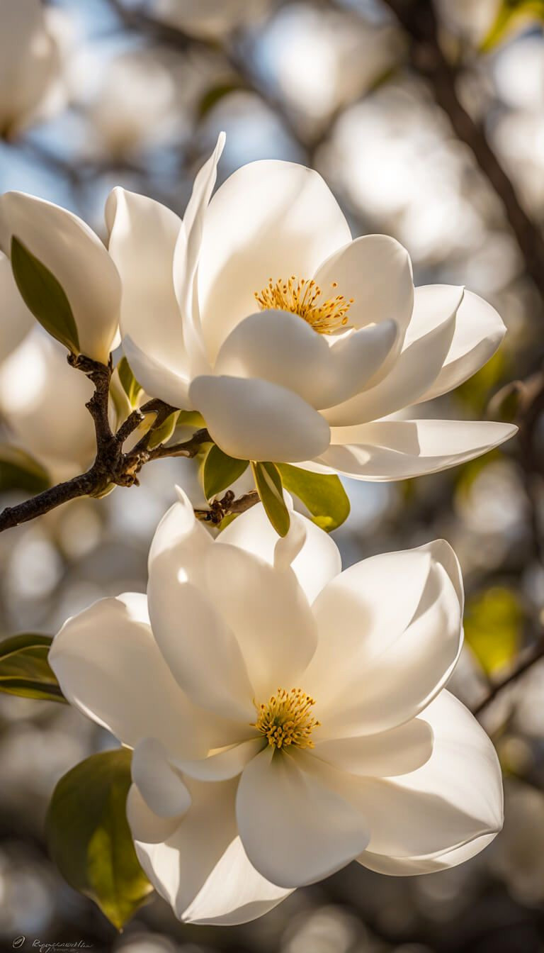 Elegant White Magnolia Blooms