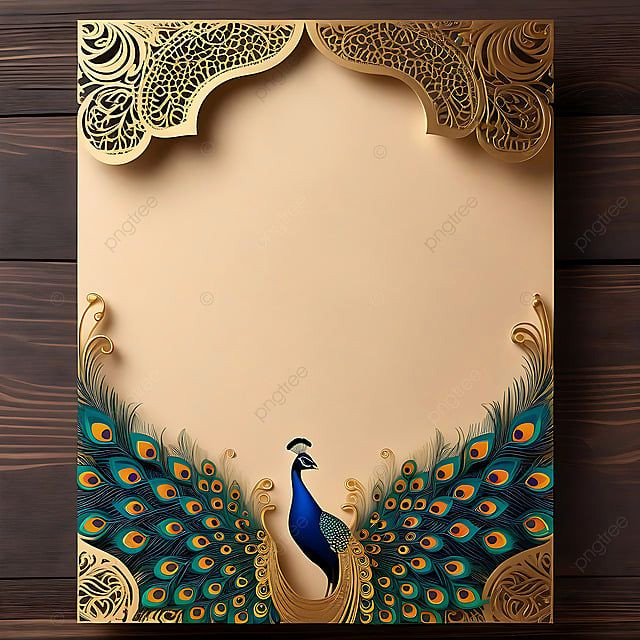 Golden Peacock Wedding Invitation in Geometric Bliss