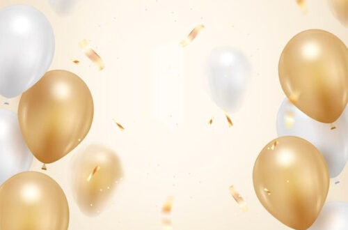 Golden Birthday Blasts: Realistic Balloon Confetti Vector Golden Birthday Blasts: Realistic Balloon Confetti Vector