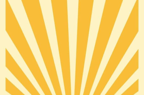 Retro Sunburst Poster Design: Yellow & Black Stripes with Central Radiant Sun