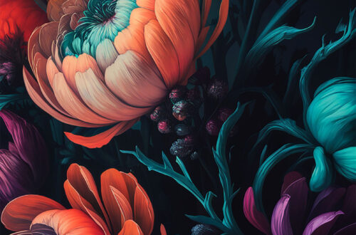 Vibrant Blooms & Moody Magic: Dark Floral Digital Wallpaper