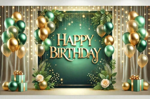 Elegant Spring Birthday Banner: Green, Gold & Blooms