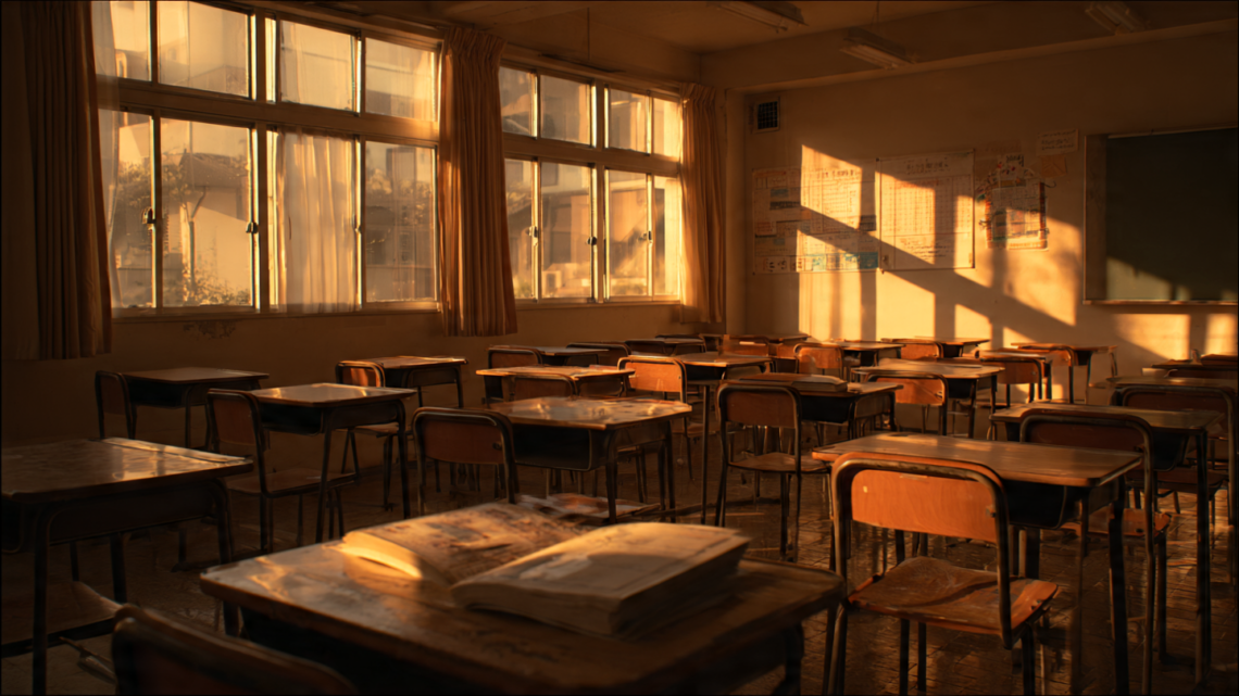 Surreal Sunset in an Empty Japanese School