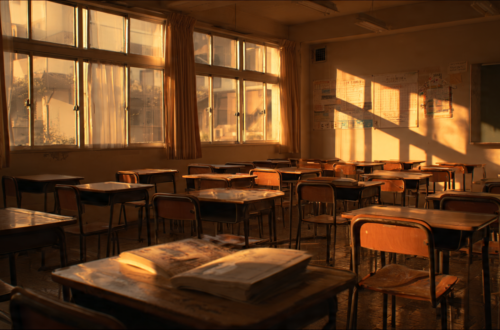 Surreal Sunset in an Empty Japanese School