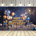 Navy Blue and Gold Birthday Backdrop with Glitter Balloons