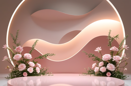 Pink Floral Pedestal Display: Perfect PNG Background