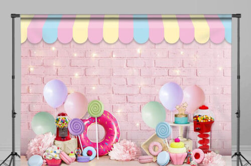 Pink Balloon Candy Brick Cake Smash Backdrop