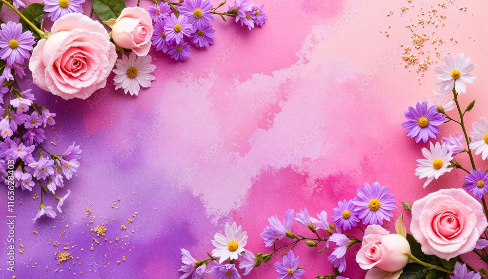 Pastel Perfection: Pink Roses & Purple Daisies