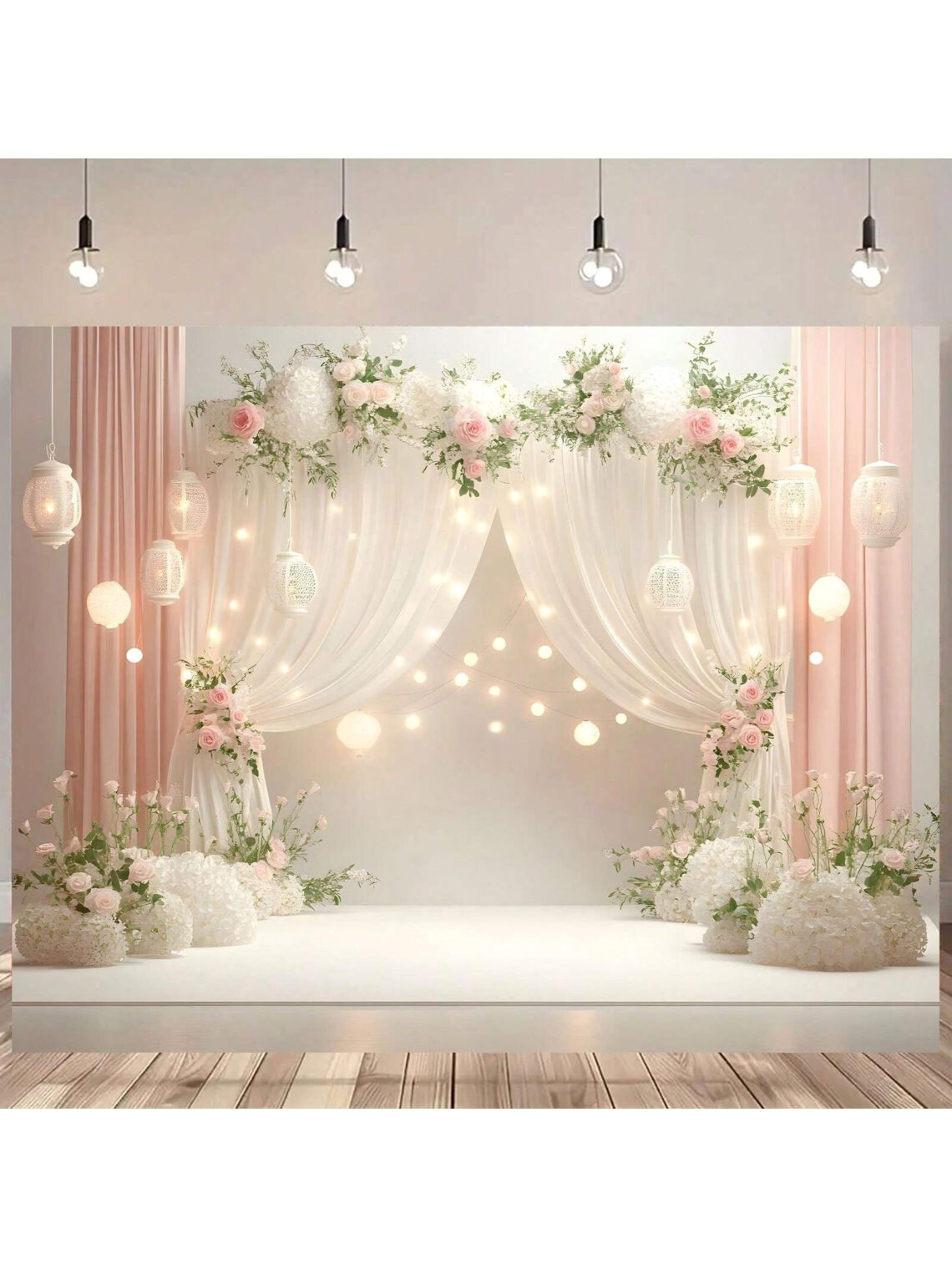 Elegant Floral Backdrop: Warm Lighting Magic for Unforgettable Weddings & Parties