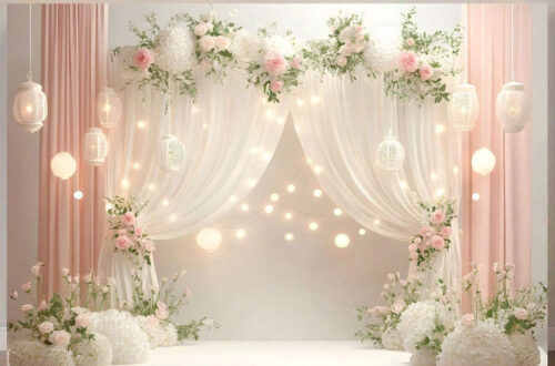 Elegant Floral Backdrop: Warm Lighting Magic for Unforgettable Weddings & Parties Elegant Floral Backdrop: Warm Lighting Magic for Unforgettable Weddings & Parties