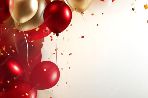 Celebrate in Style: Red & Gold Balloon Backdrop with Copy Space