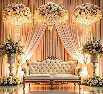Luxurious Floral Wedding Stage Design: Regal Sofa & Flowers Inspirations