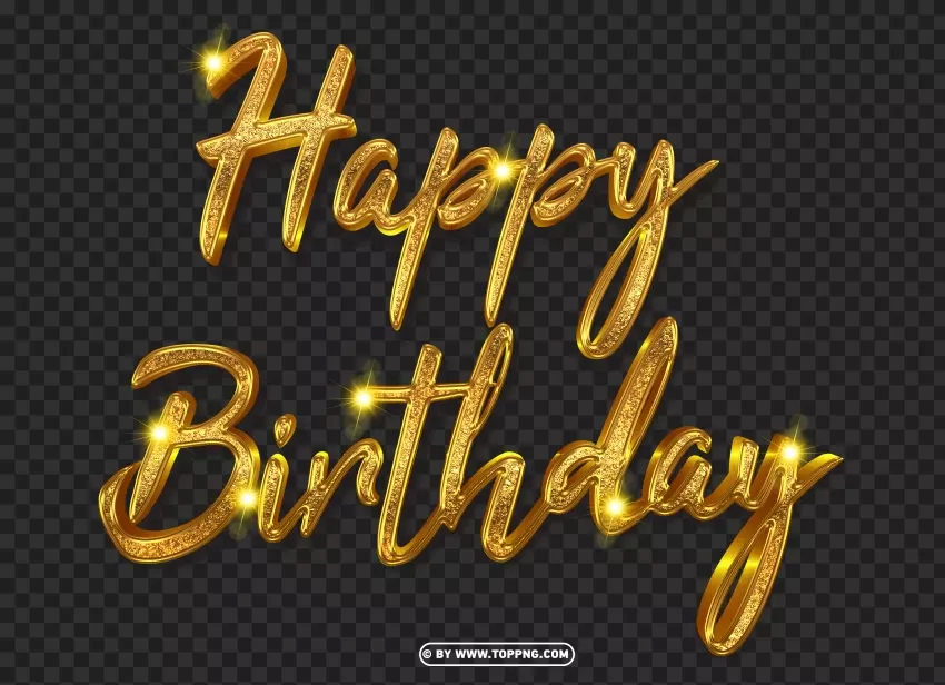 Happy Birthday Gold Text 3D PNG