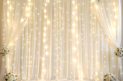 Elegant 5ft x 10ft Chiffon Backdrop with String Lights for Wedding Parties