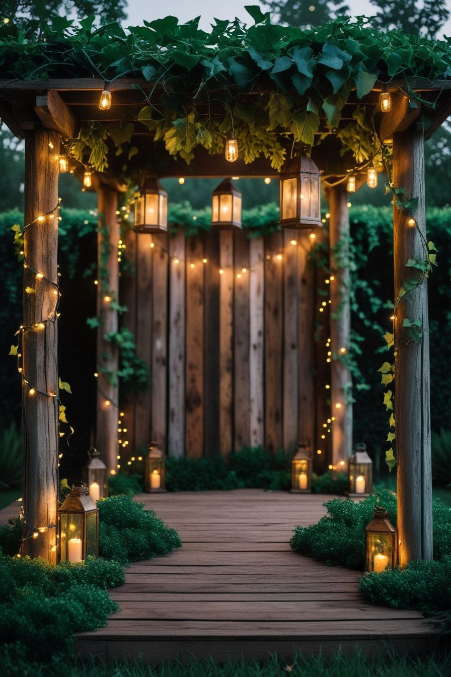 Glowing Lantern Garden Aisle