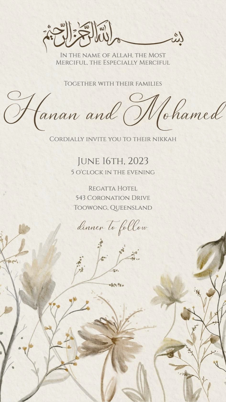 Elegante Beige Nikah- und Walima Einladung