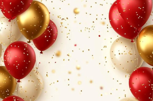 Celebration Background: Red & Gold Balloons, Confetti, Copiable Celebration Background: Red & Gold Balloons, Confetti, Copiable