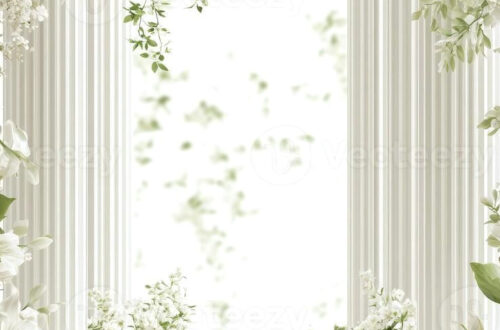 White Wedding Magic: Elegant Flowers Transform Columns into a Dreamy Botanical Backdrop