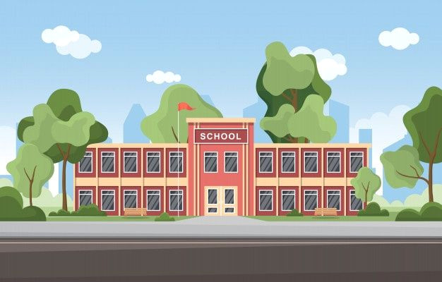 Vibrant Street School Exterior Vector Illustrations
