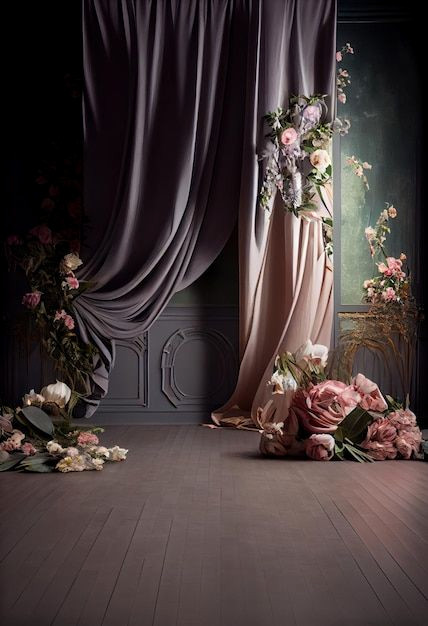 Mystical Vintage Elegance: Velvet Drapes & Flowers