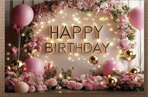 Elegant Pink Birthday Backdrop: Floral & Gold Glam Elegant Pink Birthday Backdrop: Floral & Gold Glam