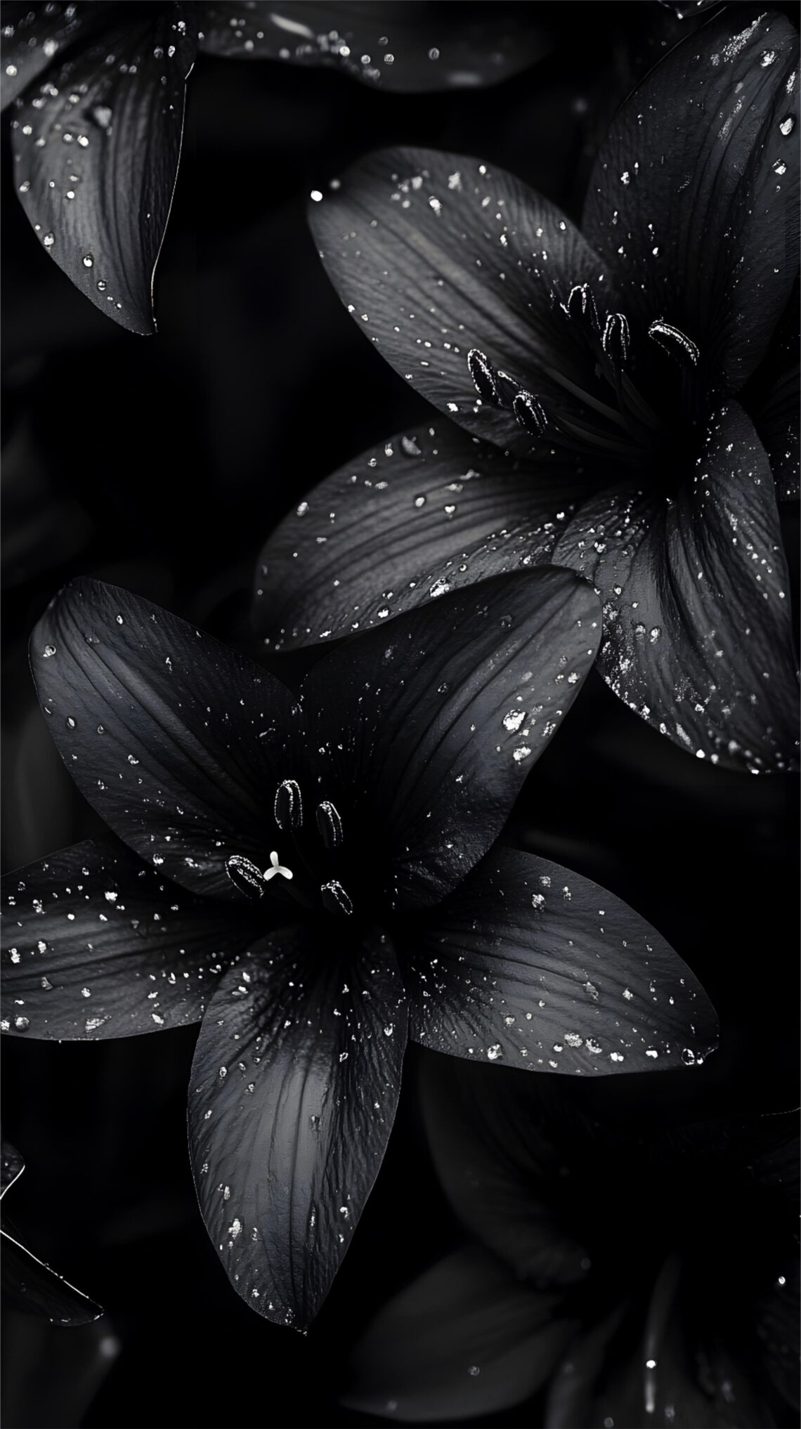 Dainty Black Lilies Soaked in Dew