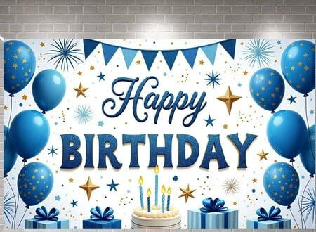 Blue Gold Birthday Party Background: Perfect Balloon Star Celebration Design