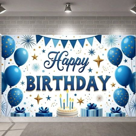 Blue Gold Birthday Party Background: Perfect Balloon Star Celebration Design