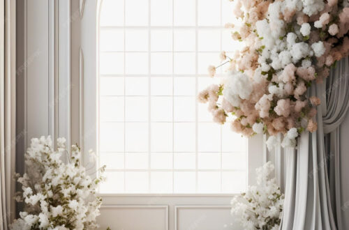 Golden Harmony: Elegant White Room Design with Floral Touches