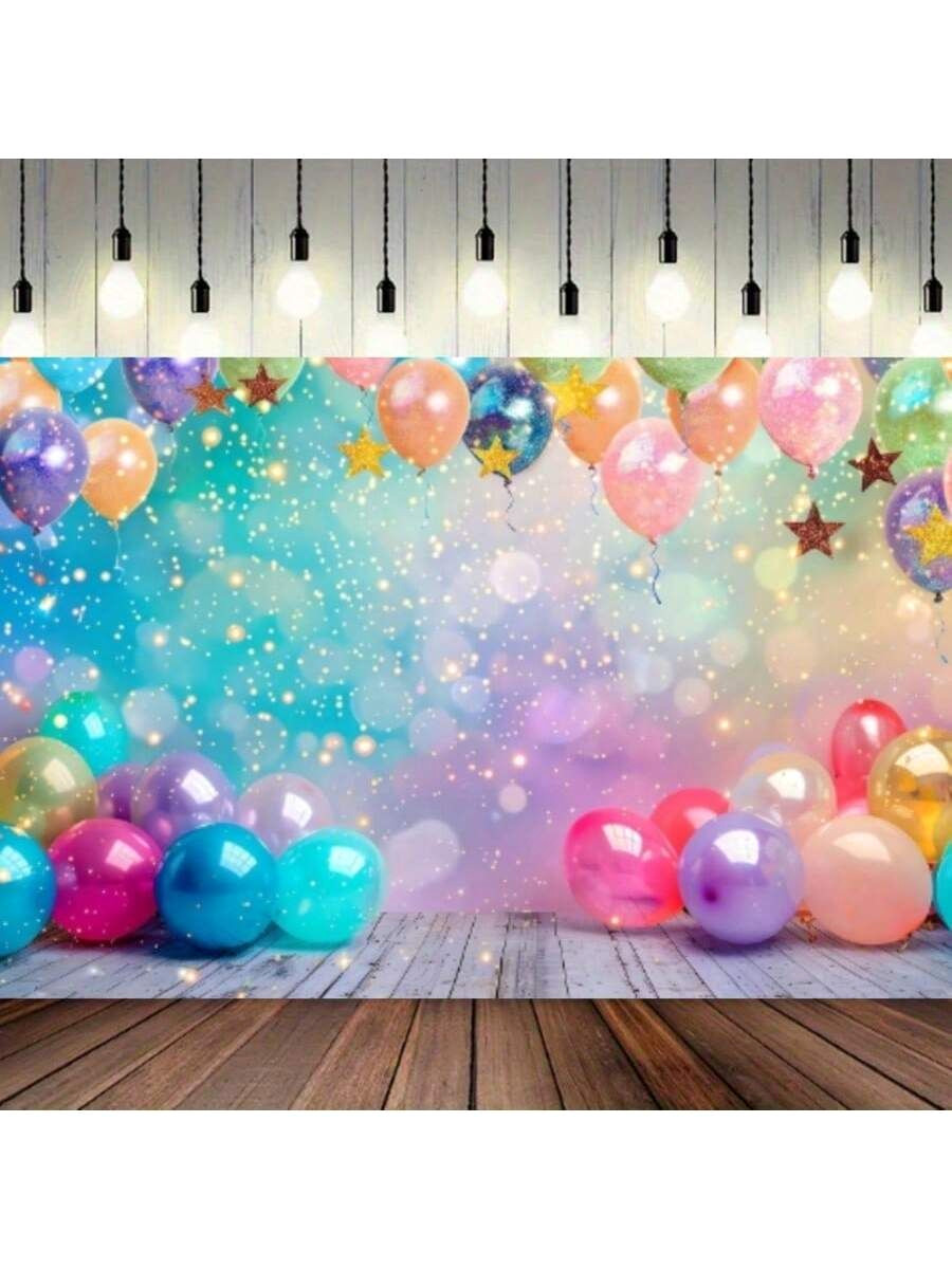 Vibrant Party Backdrops: Colorful Balloons & Glittering Stars for Birthday Magic