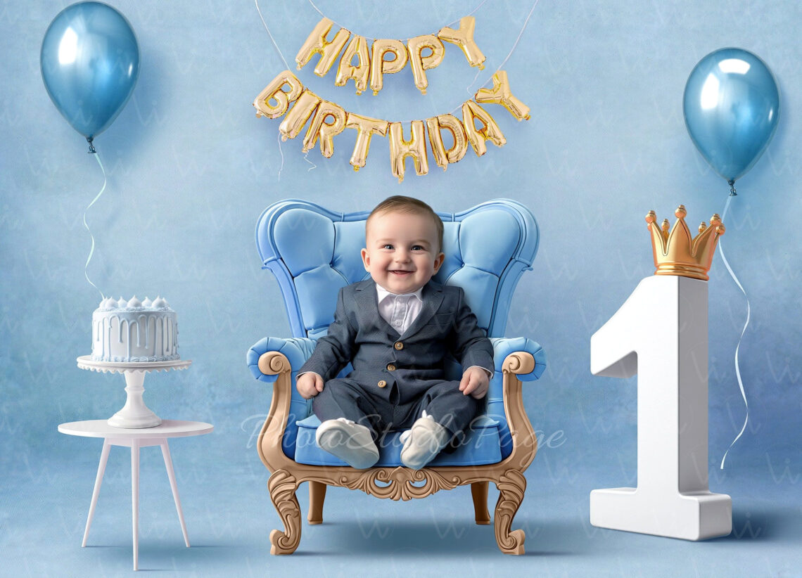 Adorable One-Year Birthday Backdrop for Baby Boy