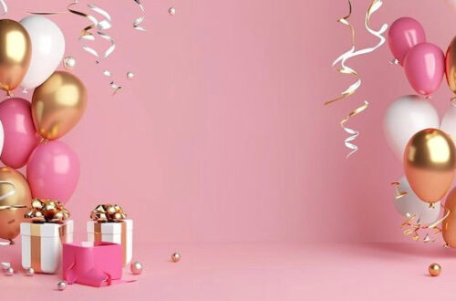 3D Balão de Aniversário Rosa e Ouro 3D Balão de Aniversário Rosa e Ouro