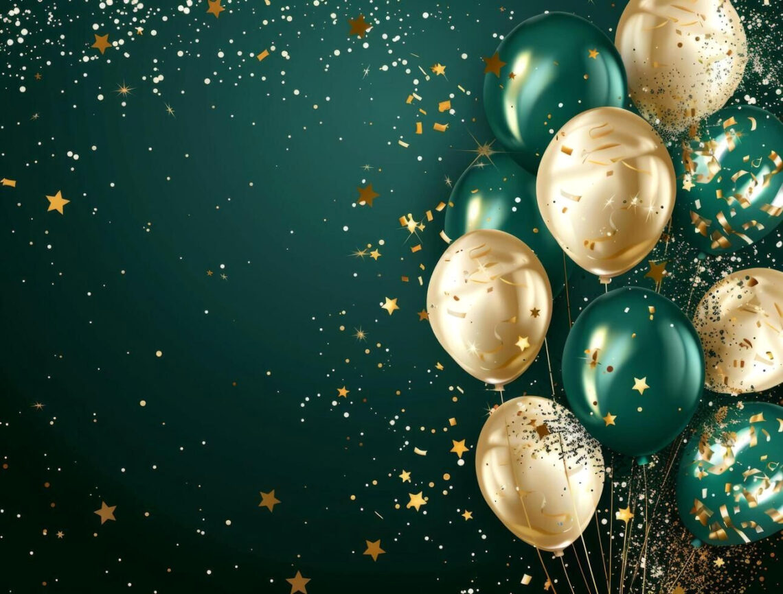 Free Happy Birthday Banner Template: Golden Glitz and Green Confetti