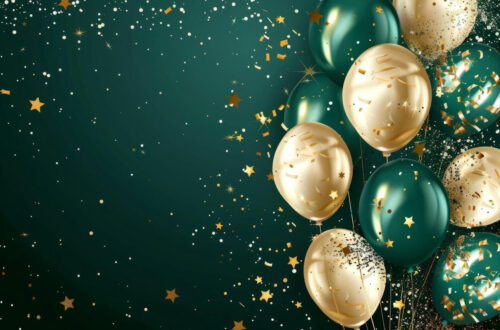 Free Happy Birthday Banner Template: Golden Glitz and Green Confetti