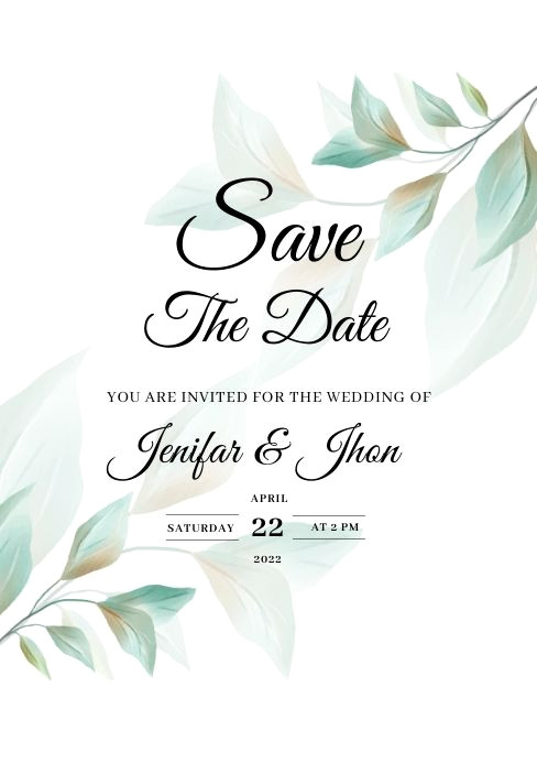 Elegant Green Leaf Wedding Save the Date