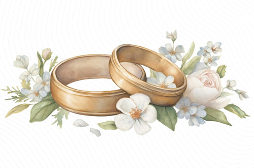 Golden Floral Wedding Rings — FREE Watercolor Clipart