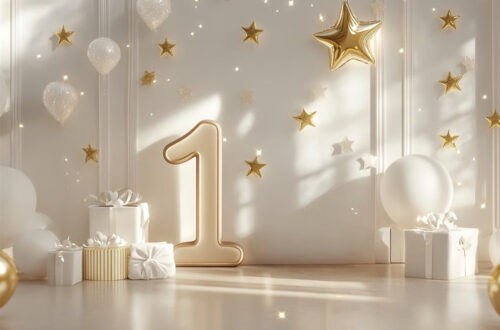 Sparkling 1st Birthday Backdrop — Twinkling Gold Star Luxury Setup